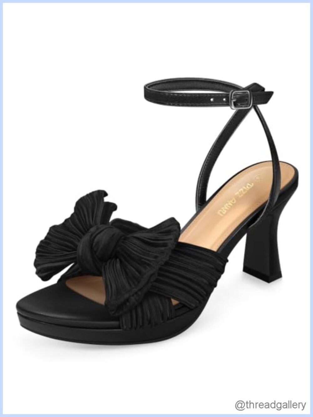 Women's Platform Heeled Sandals Bow Ankle Strap Faux Leather